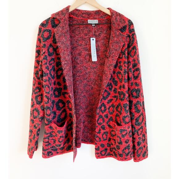 Joseph A Leopard Print Open Front Cardigan NWT Red Black Small - Picture 1 of 6